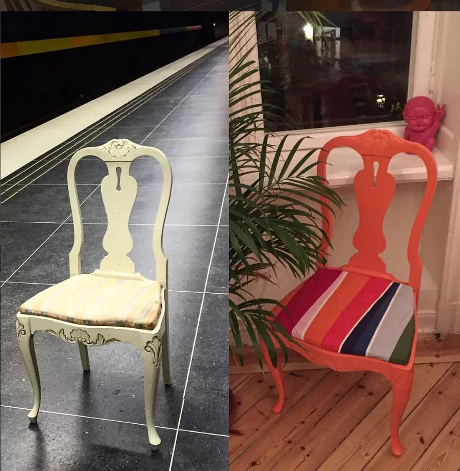 Två stolar, före och efter styling i samma bild