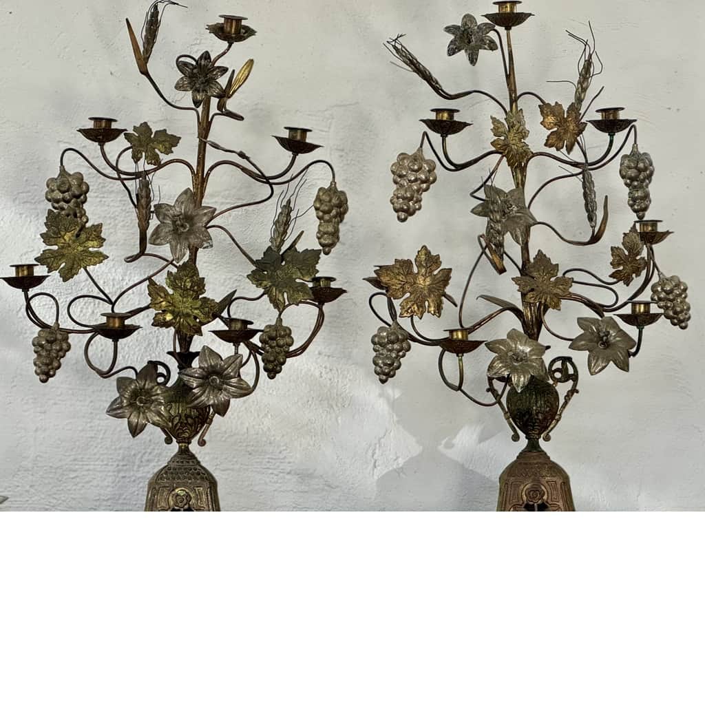 Ett par skördeljusstakar , Chandelier d’eglise1800 tal Frankrik – begagnad belysning hos ReFurn Lidingö