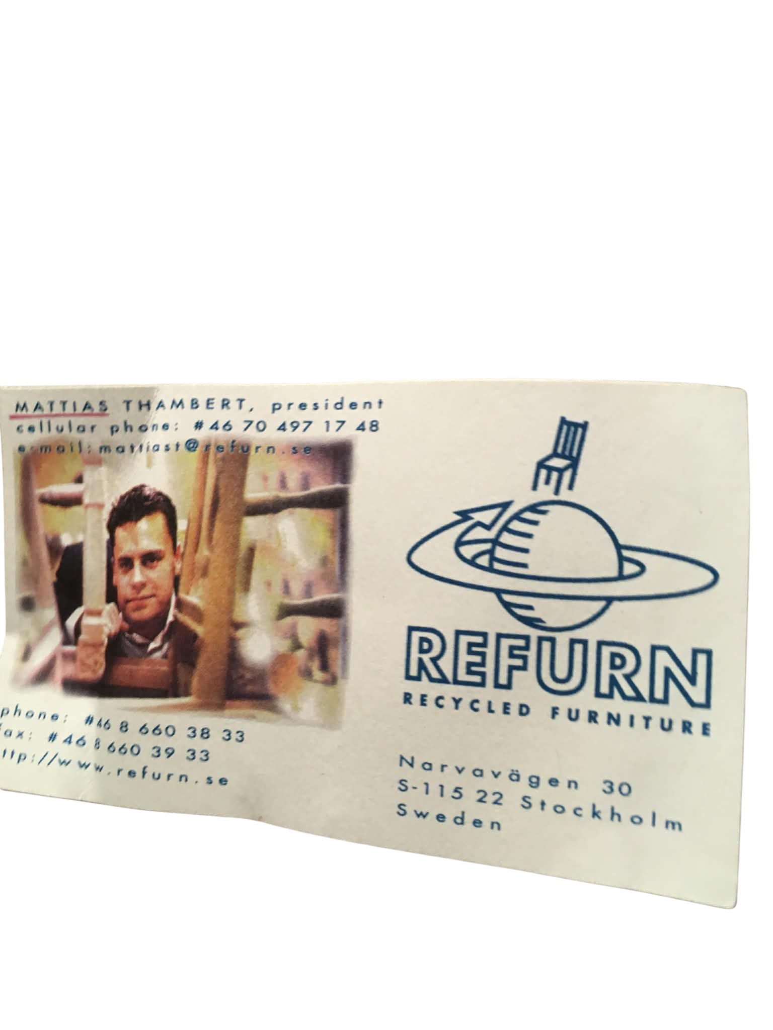 Mattias Thamberts visitkort från tidiga ReFurn-åren